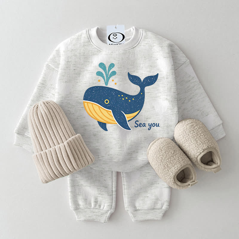 SEA YOU Baby Hellgrau Sweatshirt mit Wal -Print, 2-teiliges Set - Hellgrau - 2-3J - image 1