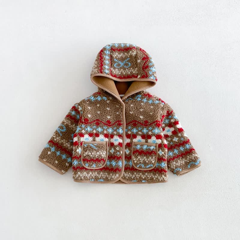 Baby Kleinkind -Mädchen - Vlies mit Blumenmuster und Kapuze - Braun - 6-7J - image 2