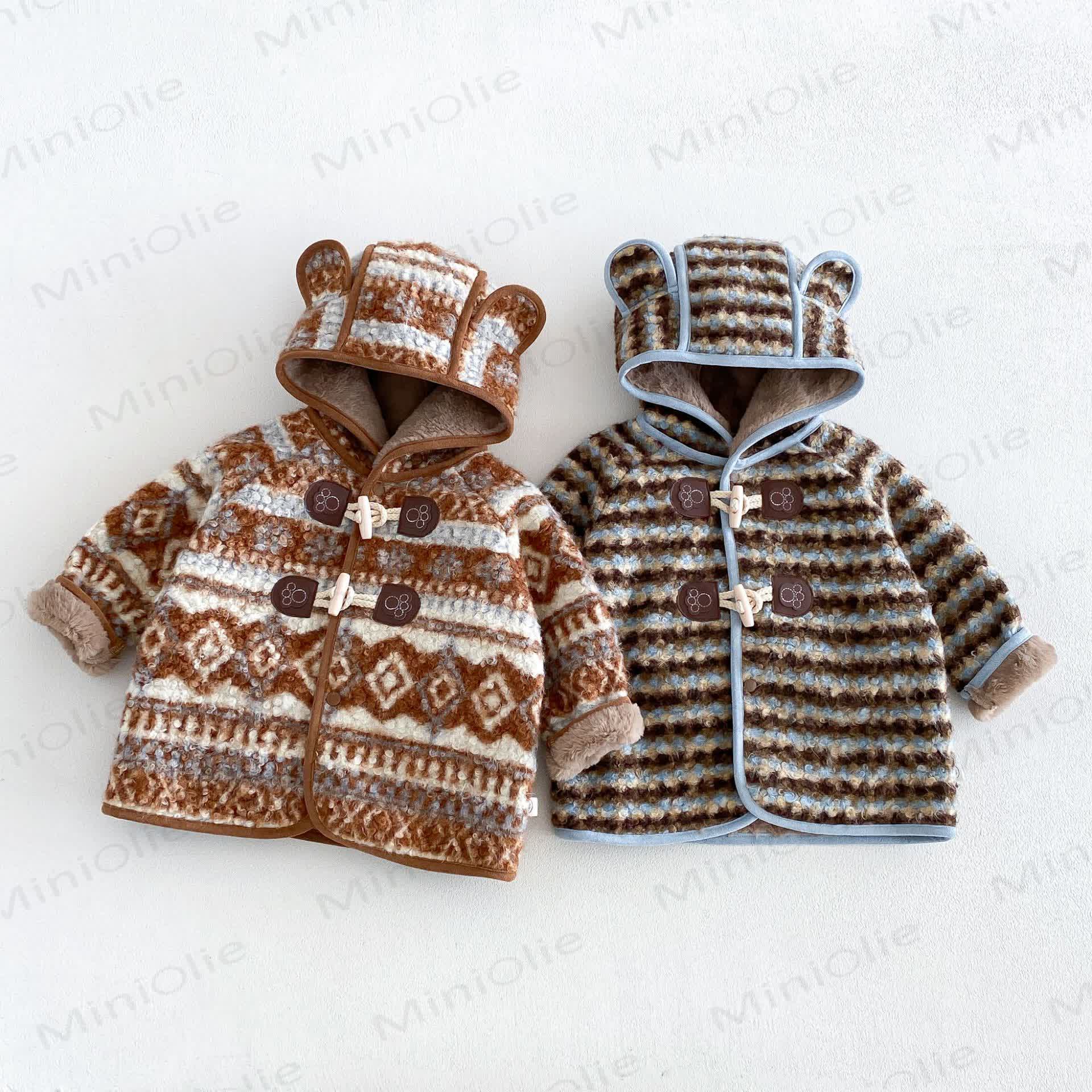 Baby Kleinkind Bär Bärenohren Streifen Vlies Oberbekleidung - image 1