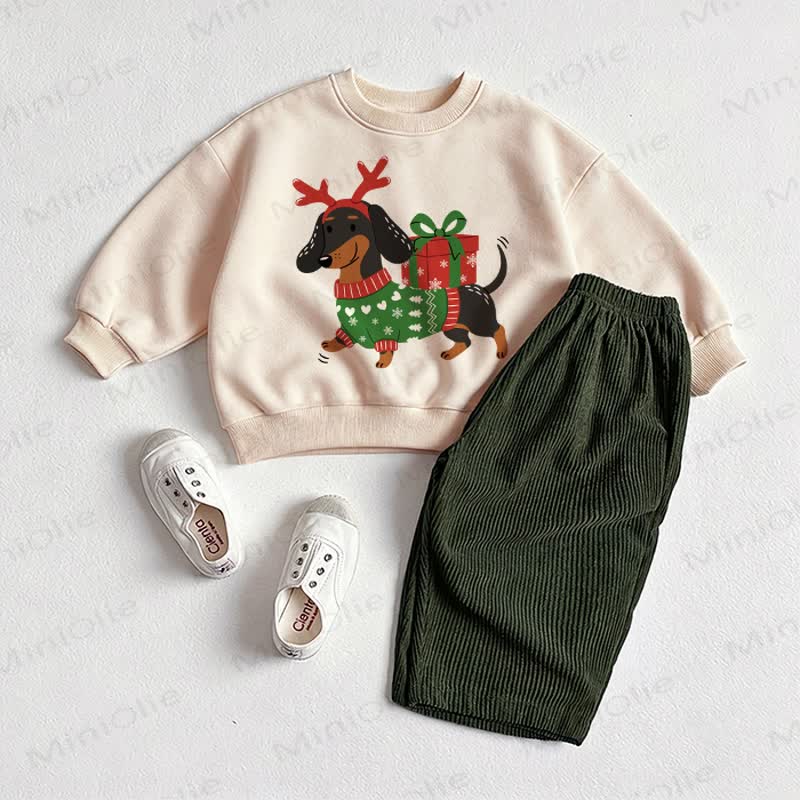 Baby Weihnachten Welpen Sweatshirt und Hose , 2-teiliges Set - Beige & Grün - 2-3J - image 1