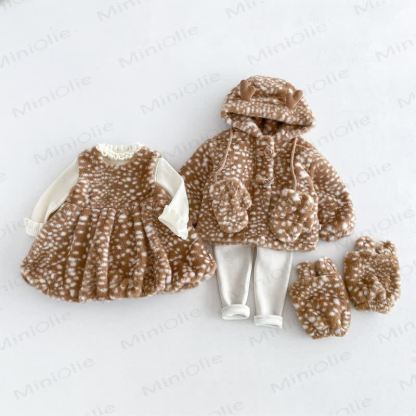 Baby Kleinkind Gesteppt mit Punkt , braune Oberbekleidung oder Beige Gamaschen oder Beige Pullover oder braunes ärmelloses Kleid oder braune Stiefelüberzüge - image 9