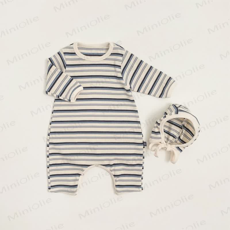 Streifen Baby Strampler mit passender Mütze oder Strampler oder Mütze - Grau - 18-24M - image 4