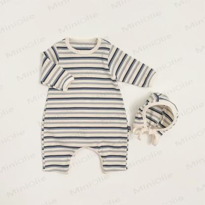 Streifen Baby Strampler mit passender Mütze oder Strampler oder Mütze - Grau - 18-24M - image 4