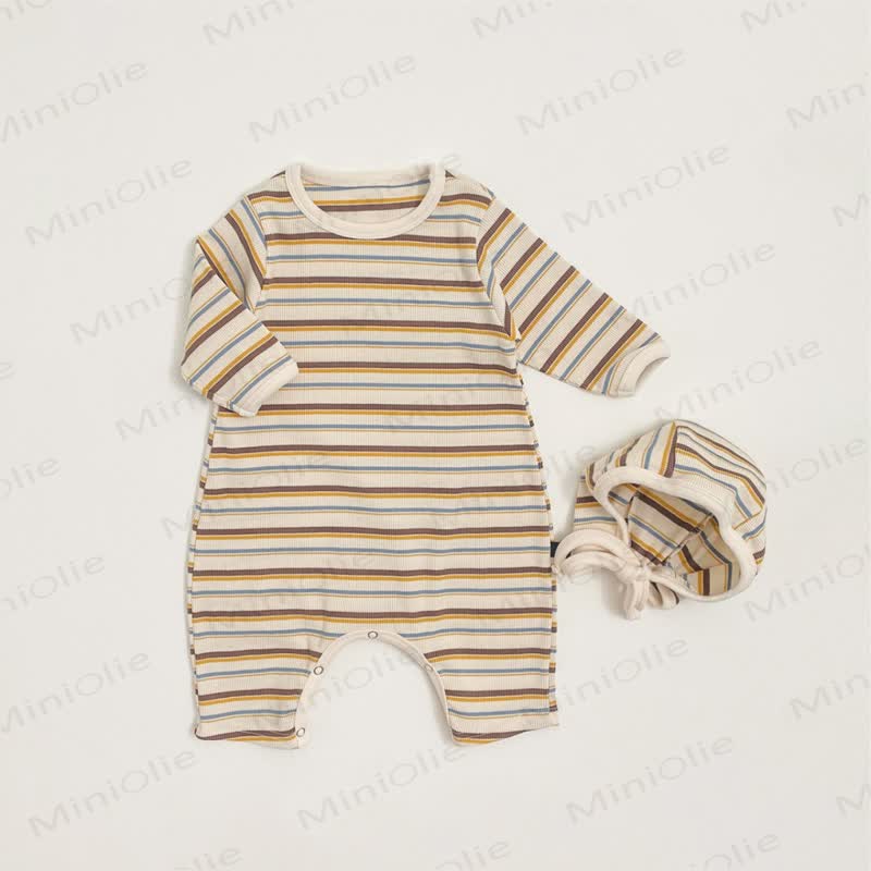 Streifen Baby Strampler mit passender Mütze oder Strampler oder Mütze - Gelb - 18-24M - image 3