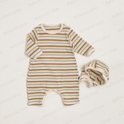 Streifen Baby Strampler mit passender Mütze oder Strampler oder Mütze - Gelb - 18-24M - image 3