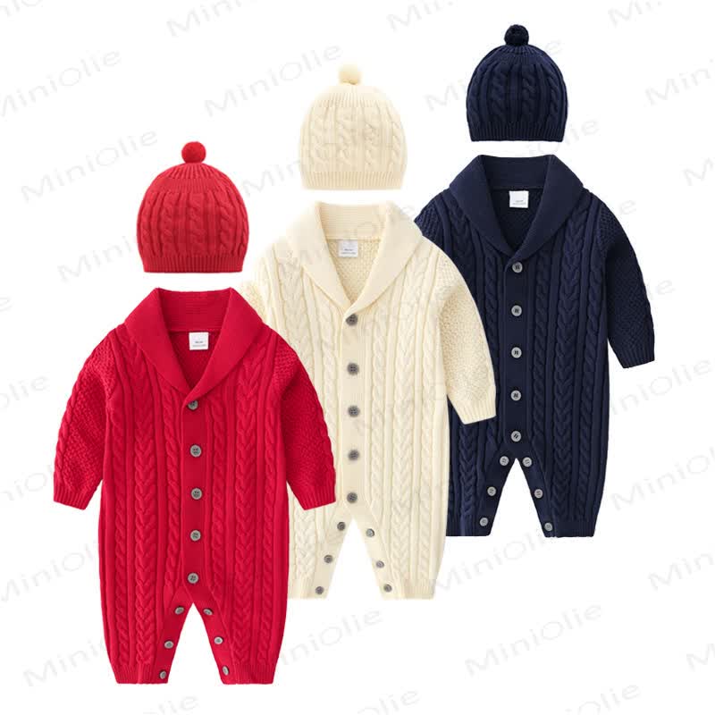 Baby Strampler mit Rippstrickkragen und passender Hut - image 1