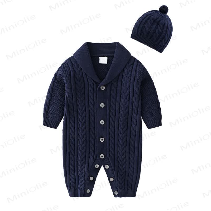 Baby Strampler mit Rippstrickkragen und passender Hut - Marineblau - 18-24M - image 2