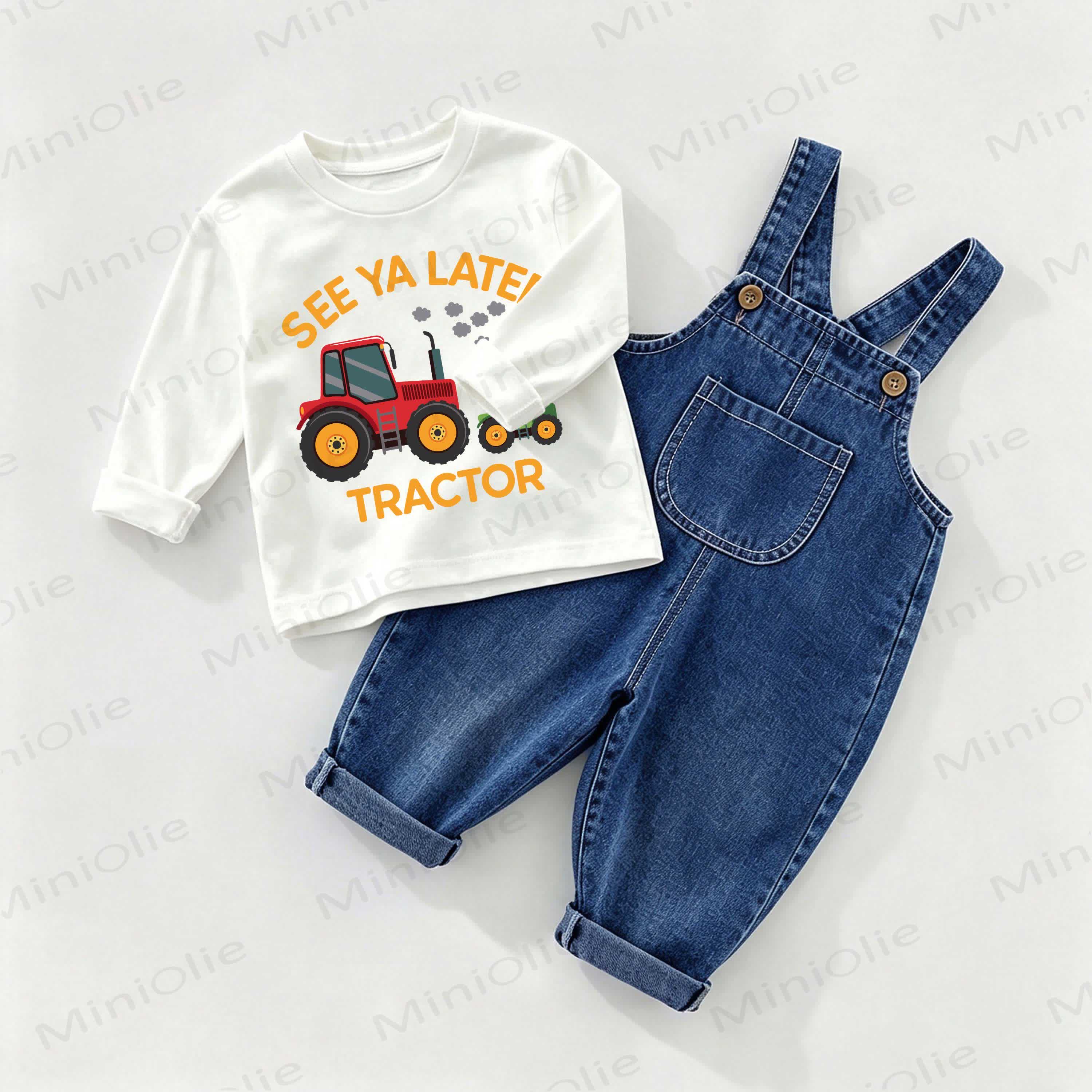 Bis SEE YA LATER TRACTOR! Baby LKW Denim und T-Stück , 2-teiliges Set - Weiß & Blau - 2-3J - image 1
