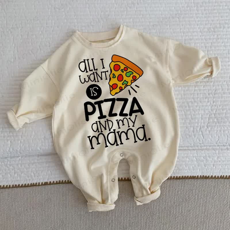 Ich ALL I WANT IS PIZZA AND MY MAMA. Baby Beige in Strampler - Beige - 2-3J - image 1