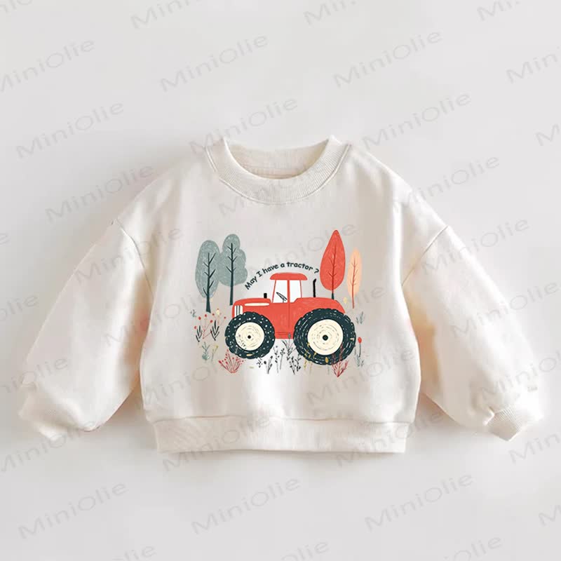 MAY I HAVE A TRACTOR ? Baby Kleinkind Baum Auto Creme Sweatshirt - Creme - 3-5J - image 1