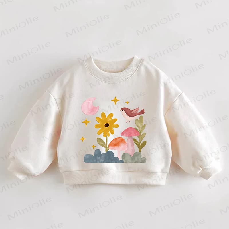 Baby Kleinkind Süß Blume Bird Moon Creme Sweatshirt - Creme - 3-5J - image 1