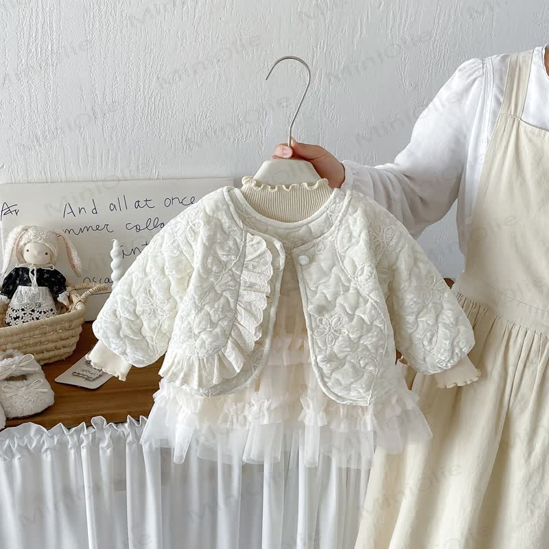 Baby Blumen mit Gesteppt und Rüschenbesatz oder Beige Hemd oder Beige ärmelloses Kleid - image 1