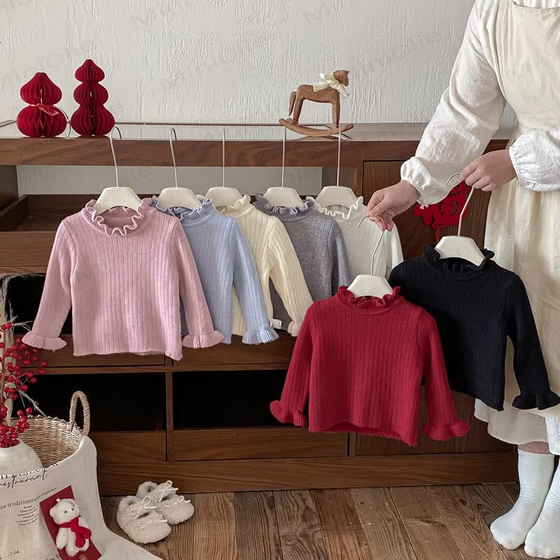 Baby Vlies Rüschenpullover mit Stehkragen und Gerippt - image 1
