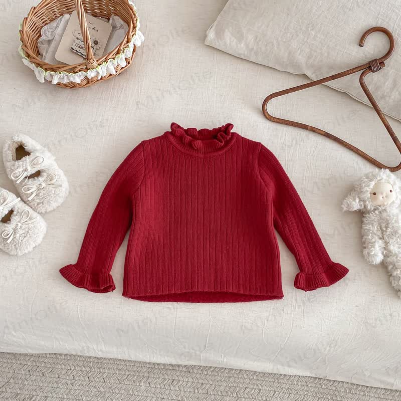 Baby Vlies Rüschenpullover mit Stehkragen und Gerippt - Rot - 2-3J - image 2