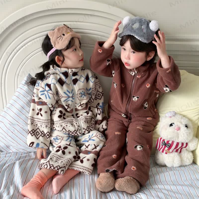 Winter Set für Kleinkind : Buntes Vlies Langarmshirt mit Bunt und Cartoon-Motiv - image 1