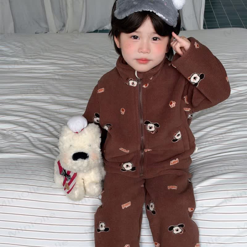 Winter Set für Kleinkind : Buntes Vlies Langarmshirt mit Bunt und Cartoon-Motiv - Braun - 8-9J - image 2