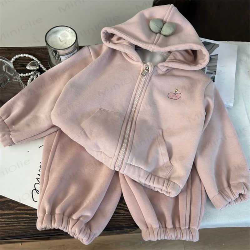 Niedliches Set aus Vlies - Hoodie mit Apfelprint und Schleife für Kleinkind , Rosa - Rosa - 8-9J - image 1
