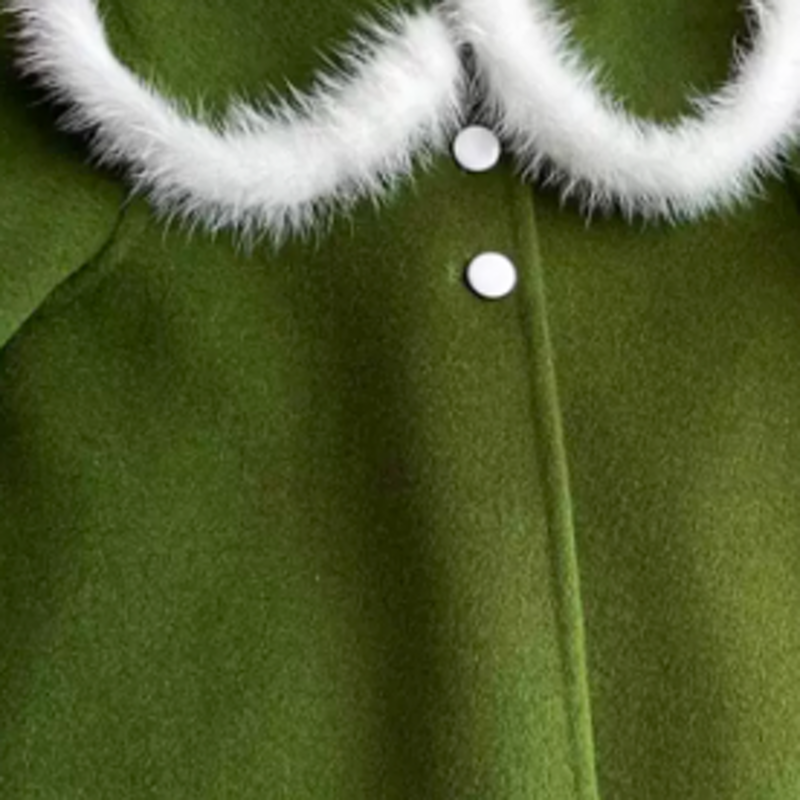 Grüner Wollmantel für Kleinkind , Mädchen, mit Kunstpelzkragen - image 2