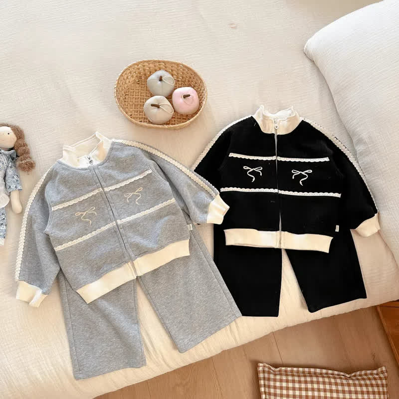 2-teiliges Set für Kleinkind : Jacke und Hose mit Schleife und Reißverschluss - image 1