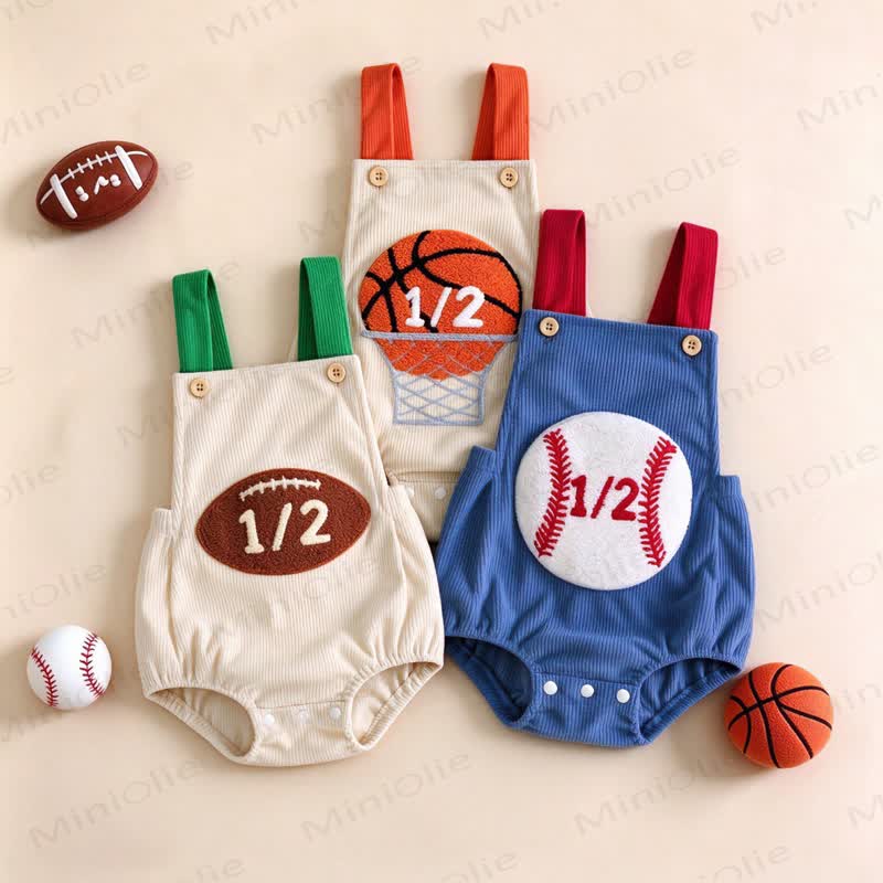 1/2 Baby Jungen Basketball Rugby Baseball Cord Bodysuit mit Hosenträgern - image 1