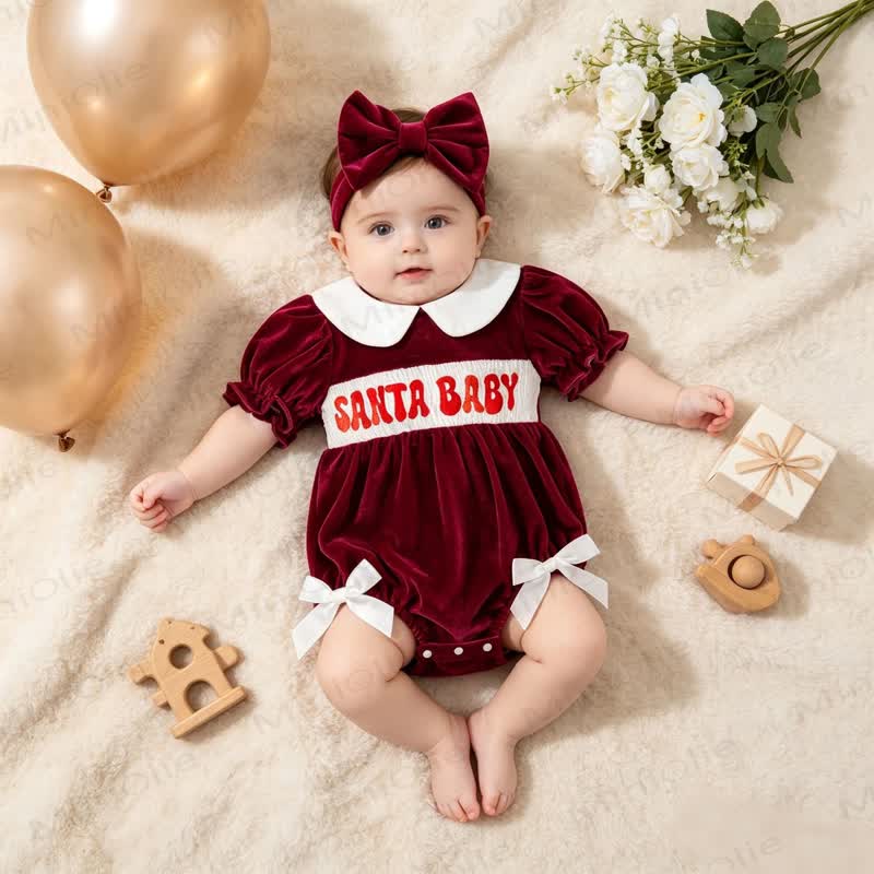 Weihnachten SANTA BABY - Kleid mit roter Schleife und Haar - image 2