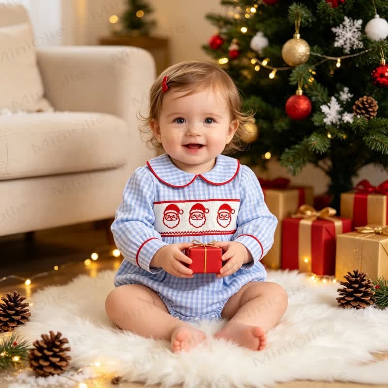 Baby Bodysuit mit Vichy- Gingham und Weihnachtsmann-Print - image 2
