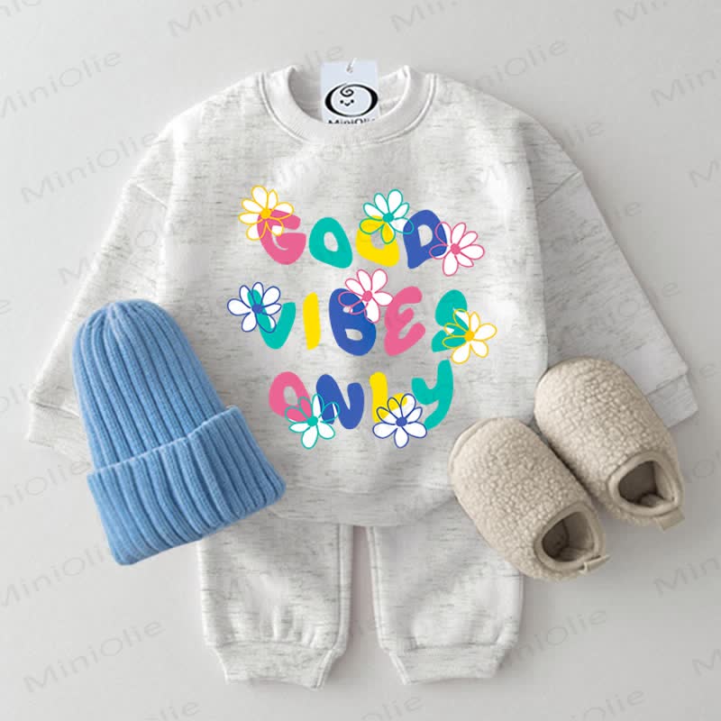 GOOD VIBES ONLY Baby Kleinkind Sweatshirt mit Blume, Hellgrau, 2- Set - Hellgrau - 2-3J - image 1