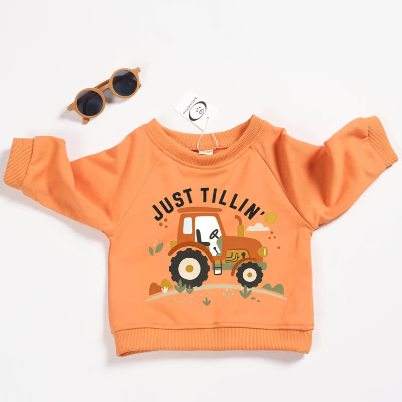 JUST TILLIN' Baby Kleinkind Traktor Print Orange Sweatshirt - Orange - 3-5J - image 1