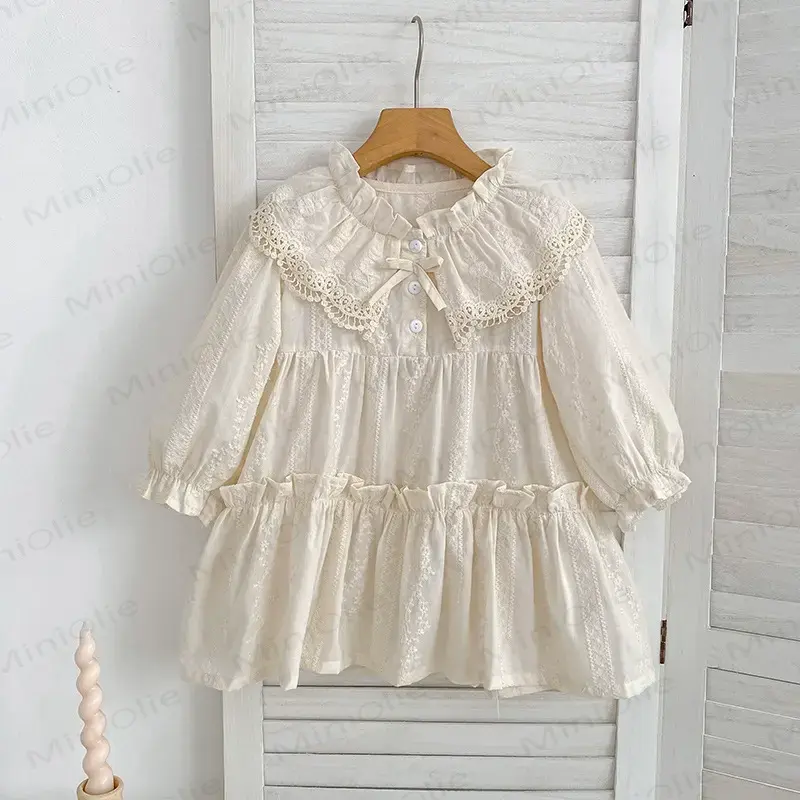 Kleid für Kleinkind Mädchen mit Schleife und langen Ärmeln - Beige - 8-9J - image 8
