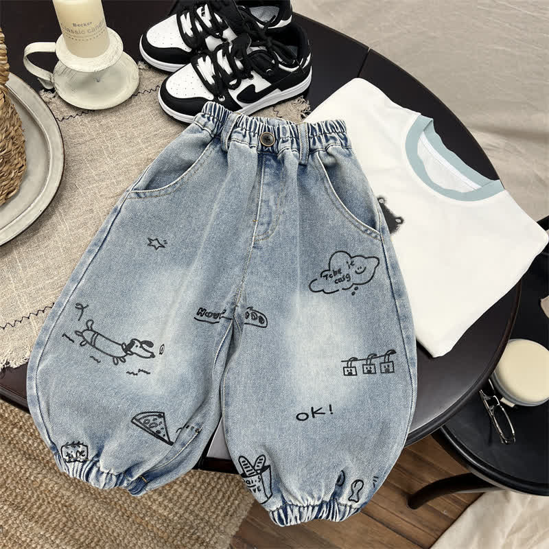 Kleinkind Blau Graffiti- Denim - Hose - Blau - 6-7J - image 1