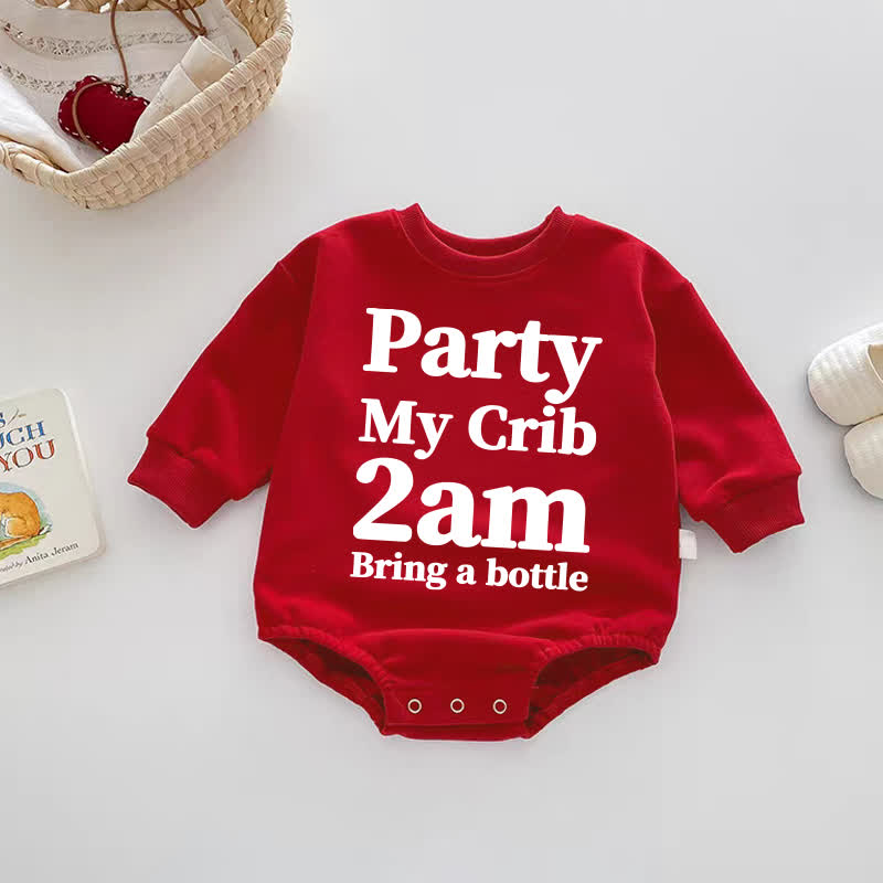 PARTY MY CRIB 2 AM BRING A BOTTLE MIT Baby Bodysuit (rot) - Rot - 18-24M - image 1