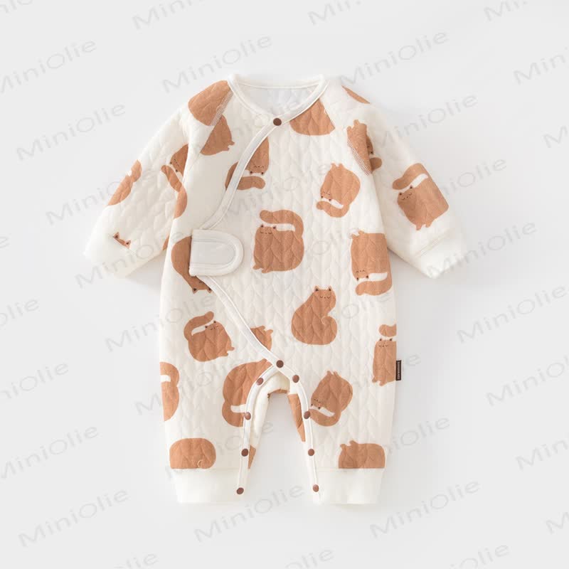 Baby Gesteppt Wickel-Strampler mit Tier und Obst und langen Strampler - Katze - 6-12M - image 6