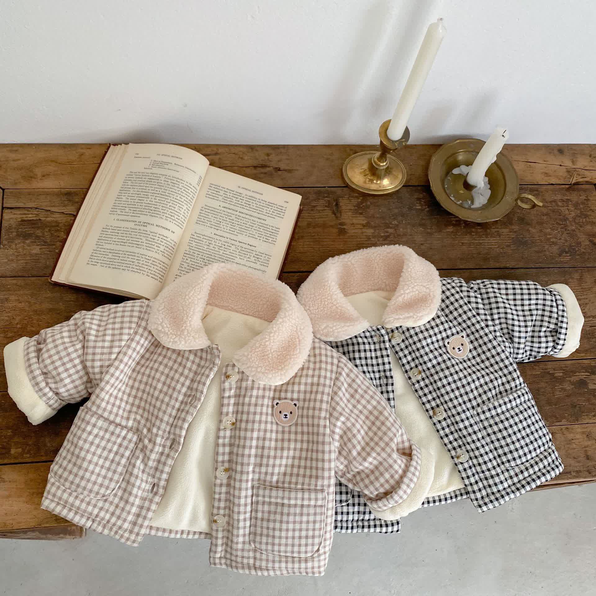 Baby Bär Wattierte Plaid Sherpa-Jacke mit Kragen - image 1