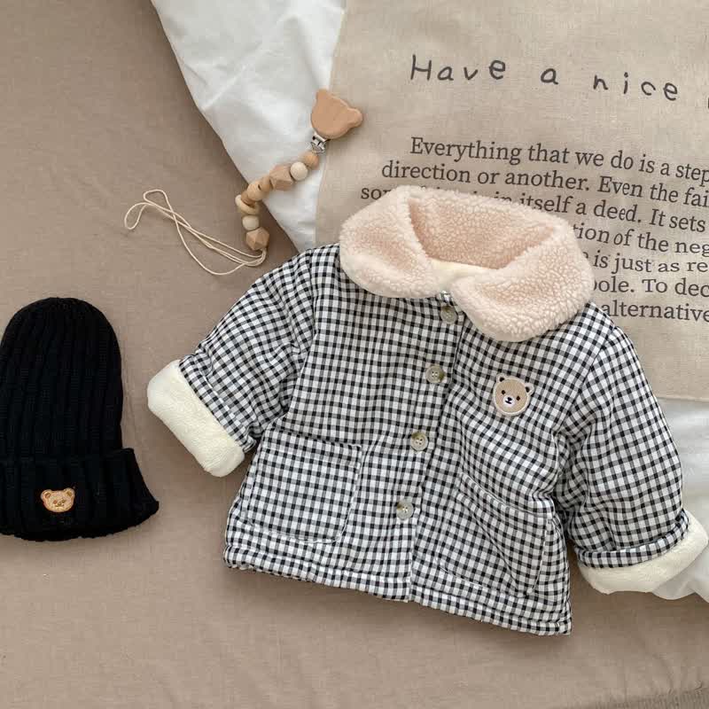 Baby Bär Wattierte Plaid Sherpa-Jacke mit Kragen - Schwarz - 2-3J - image 2