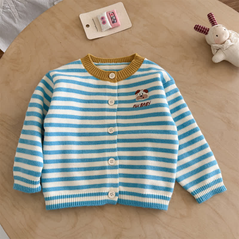 AH BABY Kleinkind Bär mit Blau Streifenmuster und Strickjacke - Blau - 6-8Y - image 1