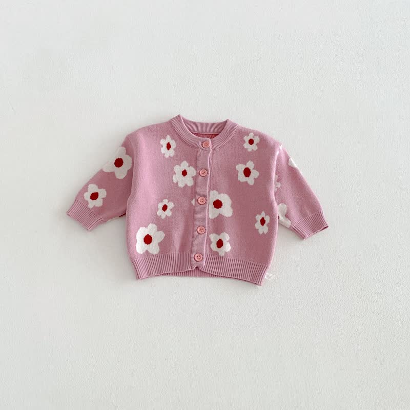 Baby Strickjacke mit Blumen und Tier und Stricken - Rosa Blume - 3-4J - image 2