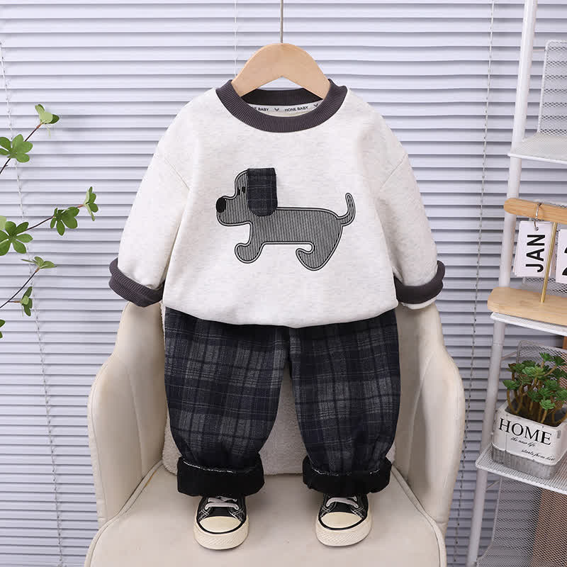 Set aus Vlies Sweatshirt und Plaid Hose mit Welpenmotiv für Kleinkind - Weiß - 6-7J - image 1