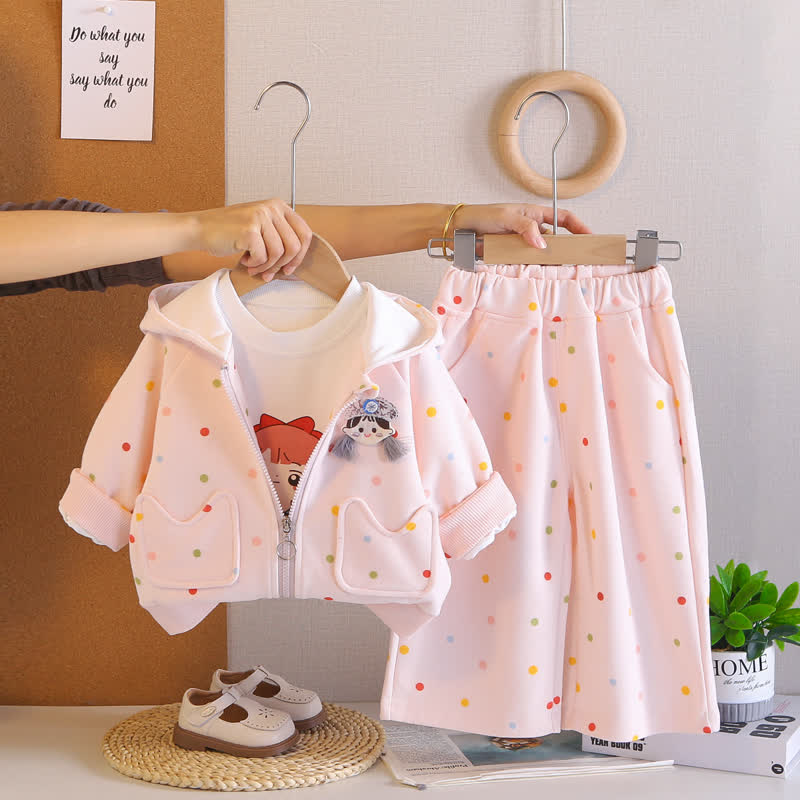 3-teiliges Set mit Kapuzenjacke und Punktmuster für Kleinkind - Rosa - 4-5J - image 2