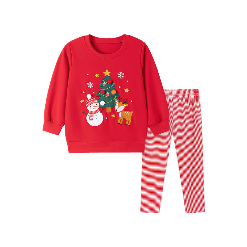 Weihnachten Sweatshirt mit Grafik und Streifen Hose für Kleinkind (Set) - Rot - 7Y - image 2