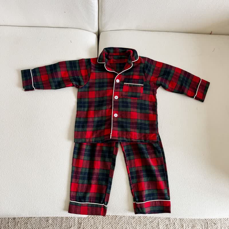 Gemütliches klassisches Plaid Schlafanzug Set oder Kleid für Kleinkind - Rotes Set - 10-11J - image 2