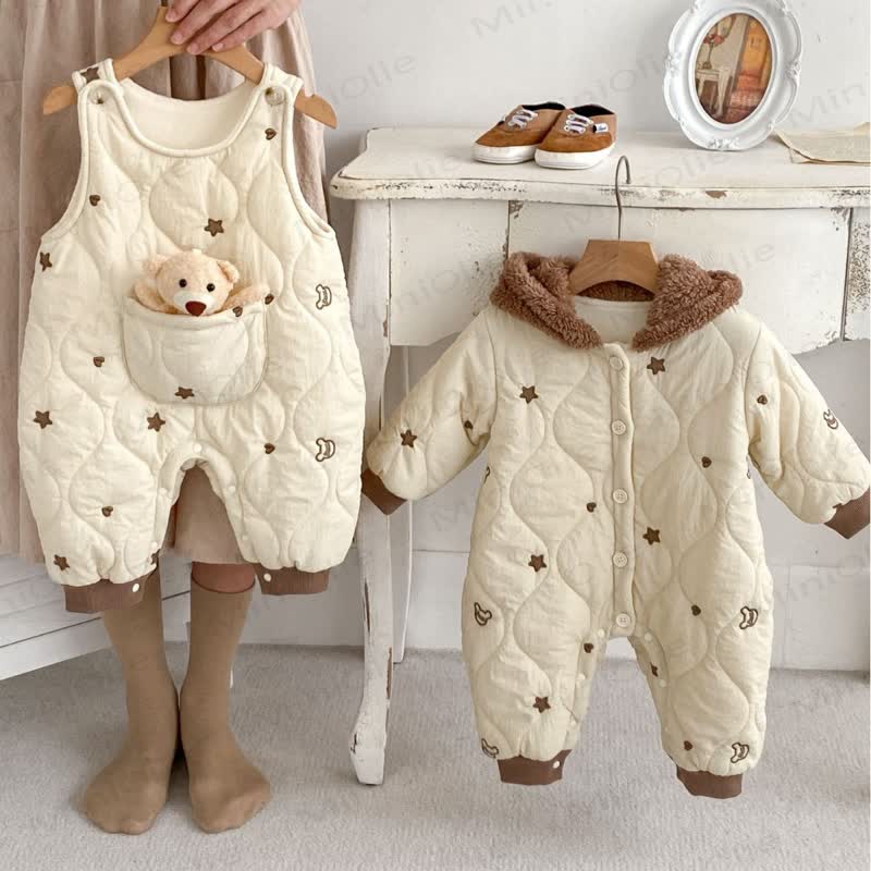 Baby Kuscheliger Vlies Gesteppt Bär mit Bärentasche und Strampler oder braunes Shirt - image 1