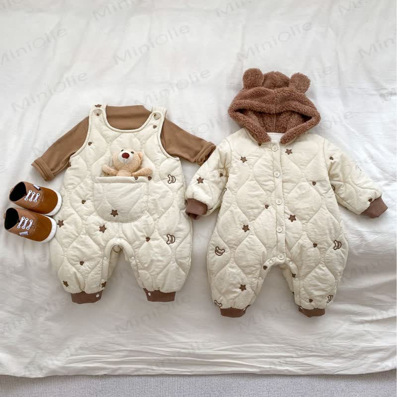 Baby Kuscheliger Vlies Gesteppt Bär mit Bärentasche und Strampler oder braunes Shirt - image 2