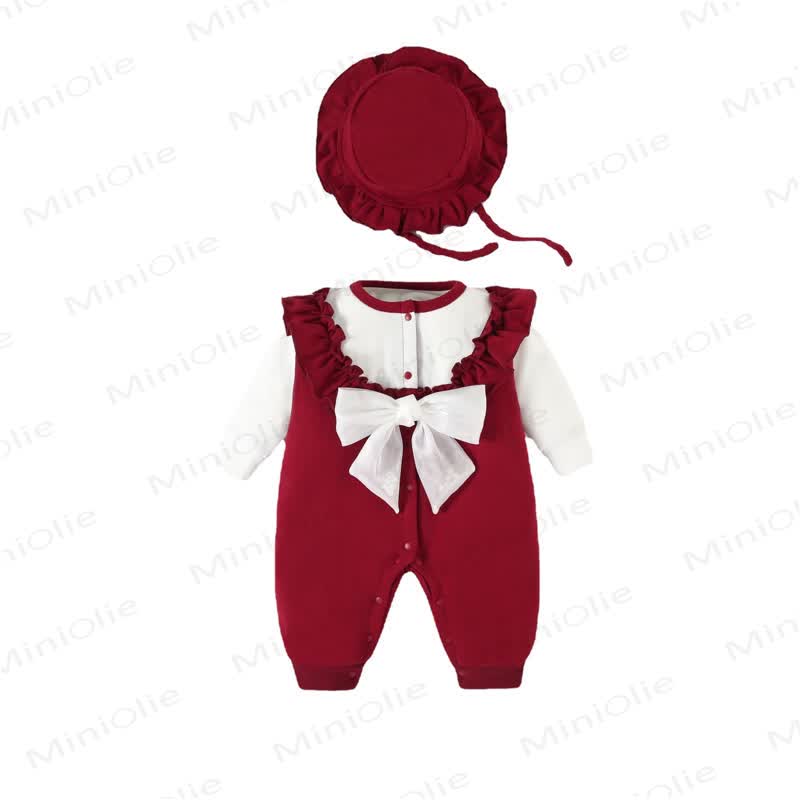 Baby Mädchen-Strampler mit Schleife und Strampler sowie passendem Hut - image 2
