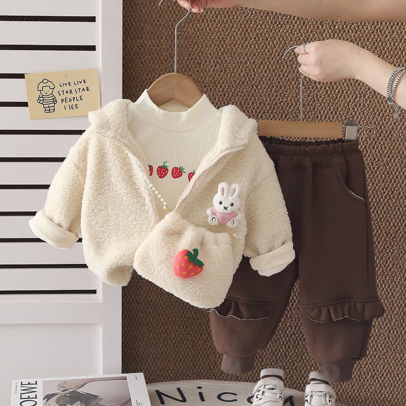 3-teiliges Hase - Kapuzen Set mit Erdbeere für Kleinkind - Beige - 4-5J - image 2
