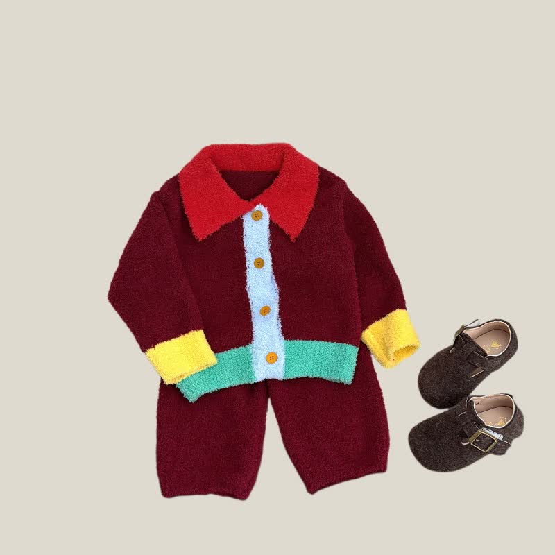 2-teiliges Set aus farblich Stricken Strickjacke und Hose für Baby und Kleinkind - Rot - 4-5J - image 1