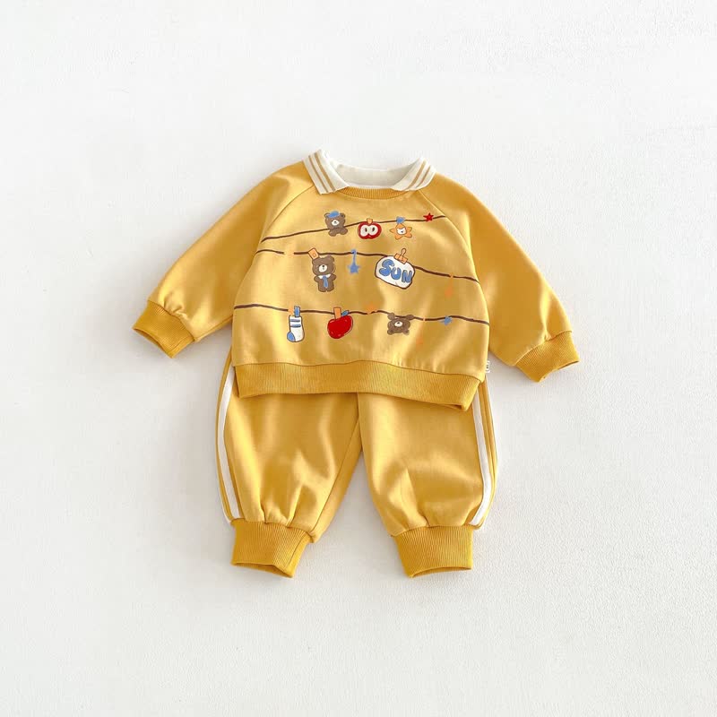 Set aus Sweatshirt und Hose mit Cartoon-Print und Streifenbesatz für Kleinkind - Gelb - 6-7J - image 2