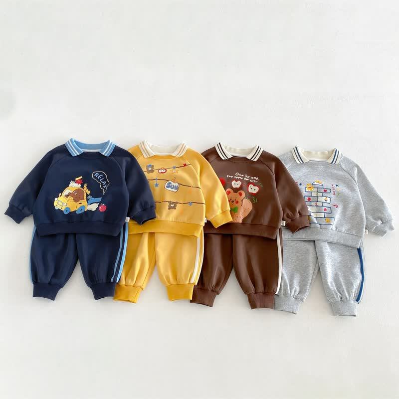 Set aus Sweatshirt und Hose mit Cartoon-Print und Streifenbesatz für Kleinkind - image 1