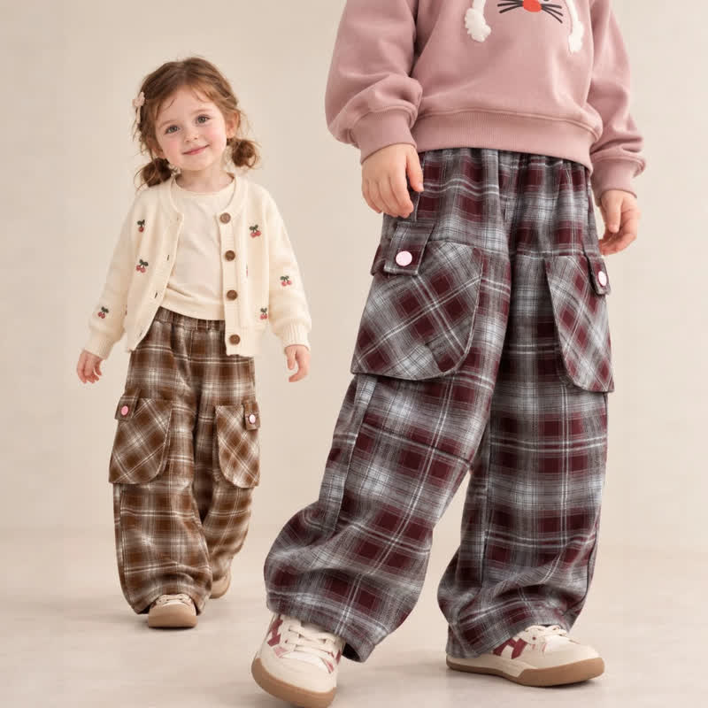 Retro- Plaid Hose mit Taschen für Baby und Kleinkind oder Spitze mit Cartoon-Aufnähern - image 1