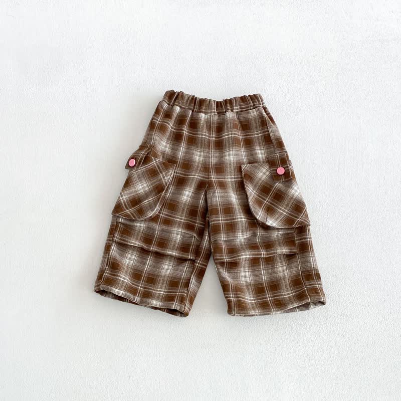 Retro- Plaid Hose mit Taschen für Baby und Kleinkind oder Spitze mit Cartoon-Aufnähern - Braun - 7-8J - image 2