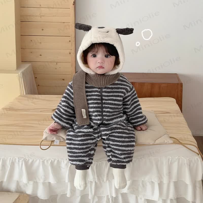Baby Kleinkind Strampler mit Streifen und Hundemotiv, Strampler - Grau - 18-24M - image 1
